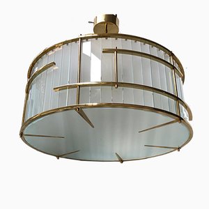 Mid-Century Murano Round Art Glass and Brass Ceiling Lamp, 1980s