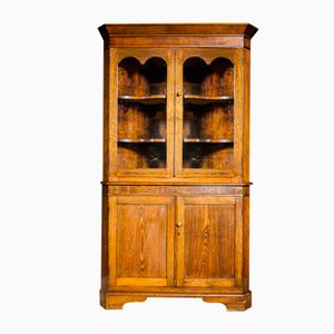 Antique English Corner Cupboard with Vitrine Top - Early 1900s