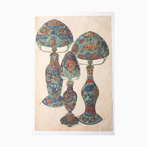 Lámparas de porcelana desconocidas, acuarela sobre papel, década de 1880