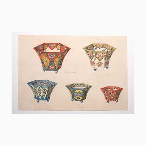 Sconosciuto, vasi in porcellana, acquarello, fine XIX secolo