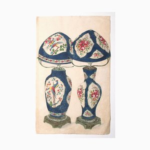 Lampes Inconnues, Porcelaine, Encre et Aquarelle, 1880s