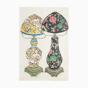 Lampes Inconnues, Porcelaine, Encre et Aquarelle, 1880s