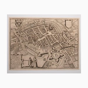 George Braun - Map of Groningen - Gravure à l'Eau Forte Originale - Fin 16ème Siècle