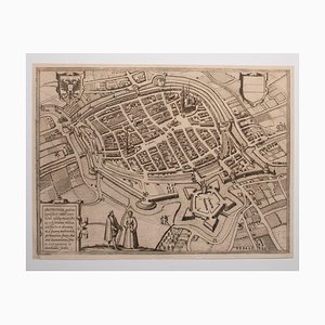 George Braun - Map of Groningen - Original Etching - Late 16th Century