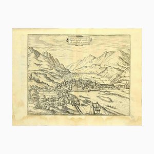 Franz Hogenberg - Carte d'Innsbruck - Gravure à l'Eau forte - Fin du 16ème Siècle
