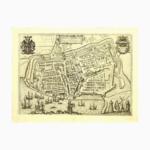 Franz Hogenberg - Map of Embden - Gravure à l'Eau Forte Originale - Fin 16ème Siècle