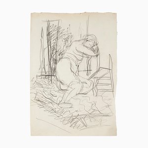 Jeanne Daour - Akt - Original Zeichnung in Bleistift - Mitte des 20. Jahrhunderts
