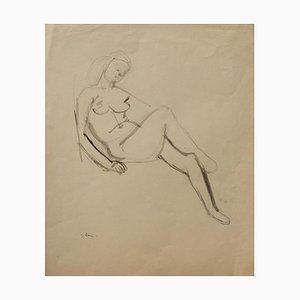 Jeanne Daour - Nude - Original Drawing in Pencil - Mid-20th Century