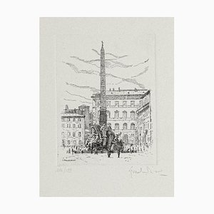 Giuseppe Malandrino - Navona Square-Fountain of the Four Rivers-Rome- Etching - 1970s