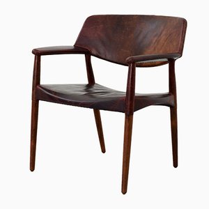 Leather and Rosewood Lounge Chair by A.B. Madsen & E. Larsen for Willy Beck, 1956