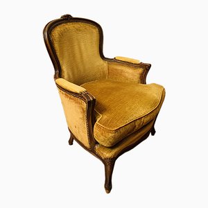Mid-Century Solid Walnut & Velvet Lounge Chair