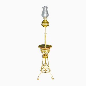 Art Nouveau Floor Lamp with Table with Alabaster Leaf in Gold