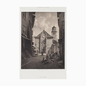 Antonio Fontanesi - Interior de Ginebra - Litografía original - siglo XIX