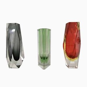 Mid-Century Murano Glass Square Block Vases by Flavio Poli for Seguso, Set of 3