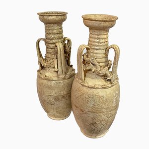 Chinese Funerary Terracotta Glazed Vases, Set of 2