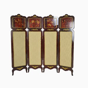 Neoclassical Style 4-Panel Folding Screen in Inlaid Mahogany, France, 1970s