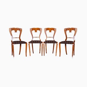 19th Century Czech Walnut Biedermeier Chairs, Set of 4, 1840s