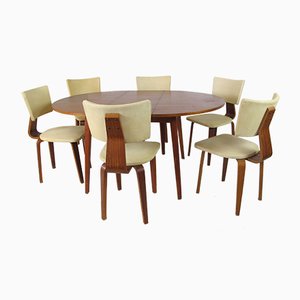 Modernistische Mid Century Vintage Schichtholz Esszimmerstühle & Ausziehbarer Tisch von Cor Alons für Gouda den Boer, 7er Set