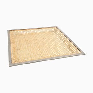 Large Square Acrylic Glass and Rattan Tray
