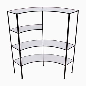 Black and White Vitrolite Glass Wrought Iron Shelf by Frederic Weinberg