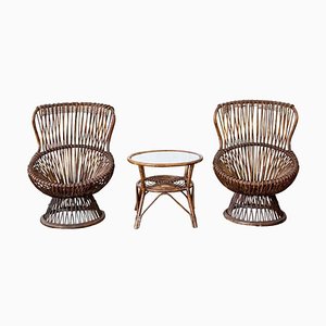 Rattan Chairs, 1950s, Set of 2