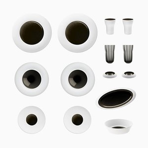 Obsidian Set of Biscuit Porcelain with Hand-Poured Black Glaze by Hering Berlin, Set of 14