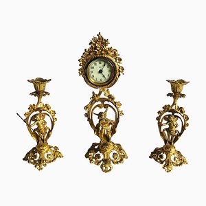 Victorian Ornate Gilded Clock Set
