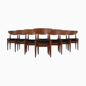 Danish Modern Dining Chairs in Teak & Black Leather by Inge Rubino, 1963, Set of 8