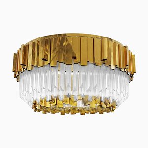 Flush Light in Gold-Plated Brass and Crystal Glass