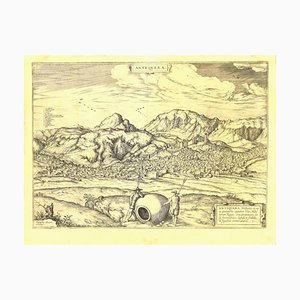 George Braun - Vue d'Antequera - Gravure à l'Eau Forte - Fin du 16ème Siècle