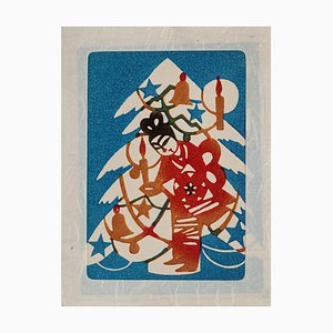 Unknown - Japanese Christmas Tree - Original Woodcut Print - Mid-20th Century