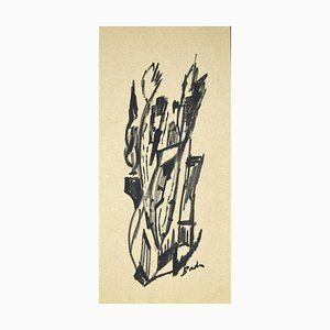 Inconnu - Composition Abstraite - Charbon Original sur Papier - 1960