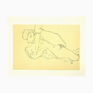 after Egon Schiele - Desnudo reclinado, pierna izquierda levantada - Litografía original - 2007
