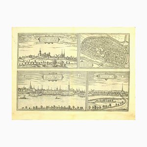 Franz Hogenberg - Views of 4 Cities - Etching - Late 16th Century