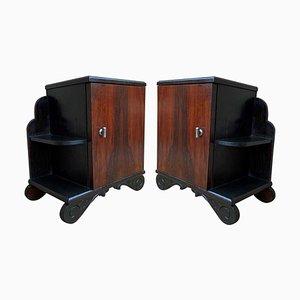 Armoires d'Appoint ou Tables de Chevet Art Déco avec Socle Noirci et Noyer de Broussin, 1960s, Set de 2