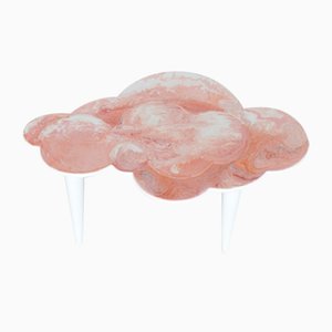 Handmade Pink Scagliola Coffee Table with Cloud Shape & White Wooden Legs from Cupioli Luxury Living