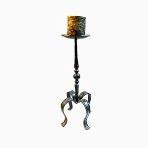 Handcrafted Wrought Iron Floor Candleholder, 1970's