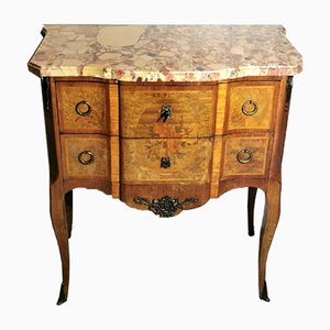 Louis XVI Style French Walnut Briarwood Chest of Drawers with Marble Top