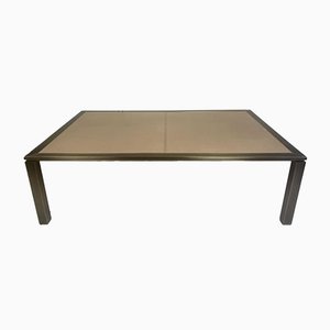 Brass and Leather Coffee Table from Solmet, Italy, 1980s
