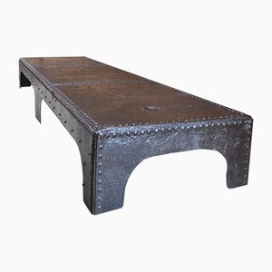 Large Coffee Table in Riveted Metal, France, 1920