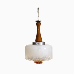 Suspension Lamp in Glass and Wood from Mazzega, 1970s