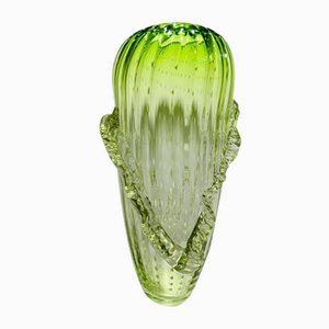 Grüne Vase aus geblasenem Glas, 1970er