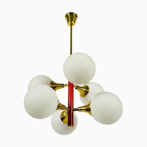 Space Age Red 6-Arm Chandelier from Kaiser, Germany, 1960s