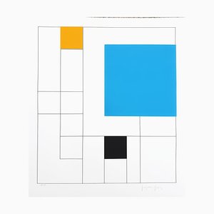 Gottfried Honegger Composizione 3 quadrati 3D (blu, arancione, nero) 2015 2015
