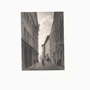 Litografia originale Antonio Fontanesi - Interior of Geneve - Mid-19th Century