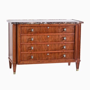 Rosewood Chest of Drawers with Red Marble Top by Lucien Rollin, 1940s