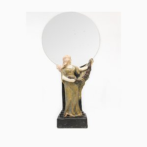 Art Nouveau Mirror with Statue of a Woman