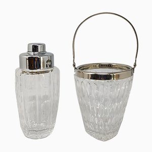 Cut Crystal Cocktail Shaker with Ice Bucket, Italy, 1960s, Set of 2