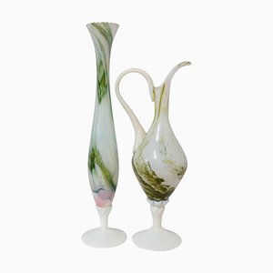 Französisches Mid-Century Opalglas Ewer und Soliflor Set