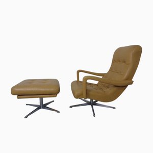 Set of Leather Swivel Easy Chair and Ottoman, 1970s